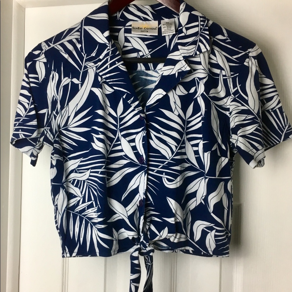 VTG 90s SunBay Petite Cropped Hawaiian Top S/M